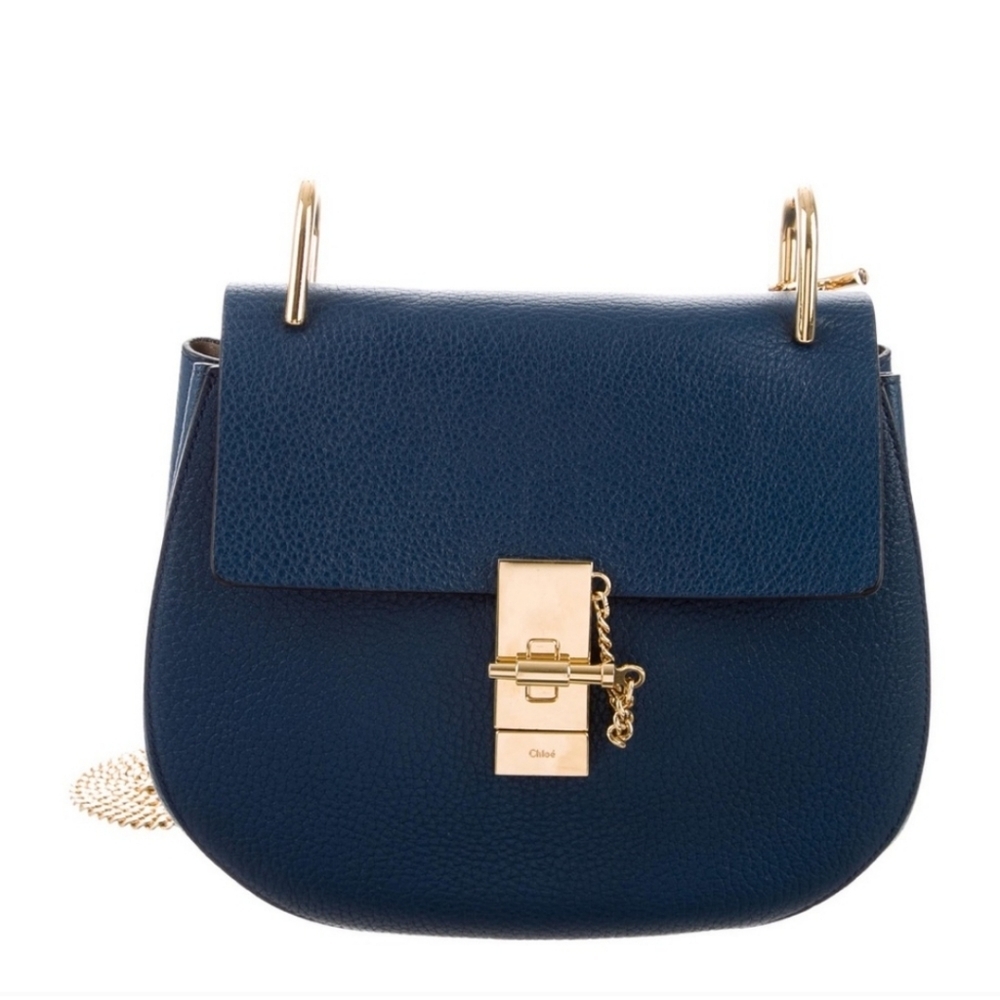 Chloe Drew Leather Shoulder Bag in Navy FLAWS